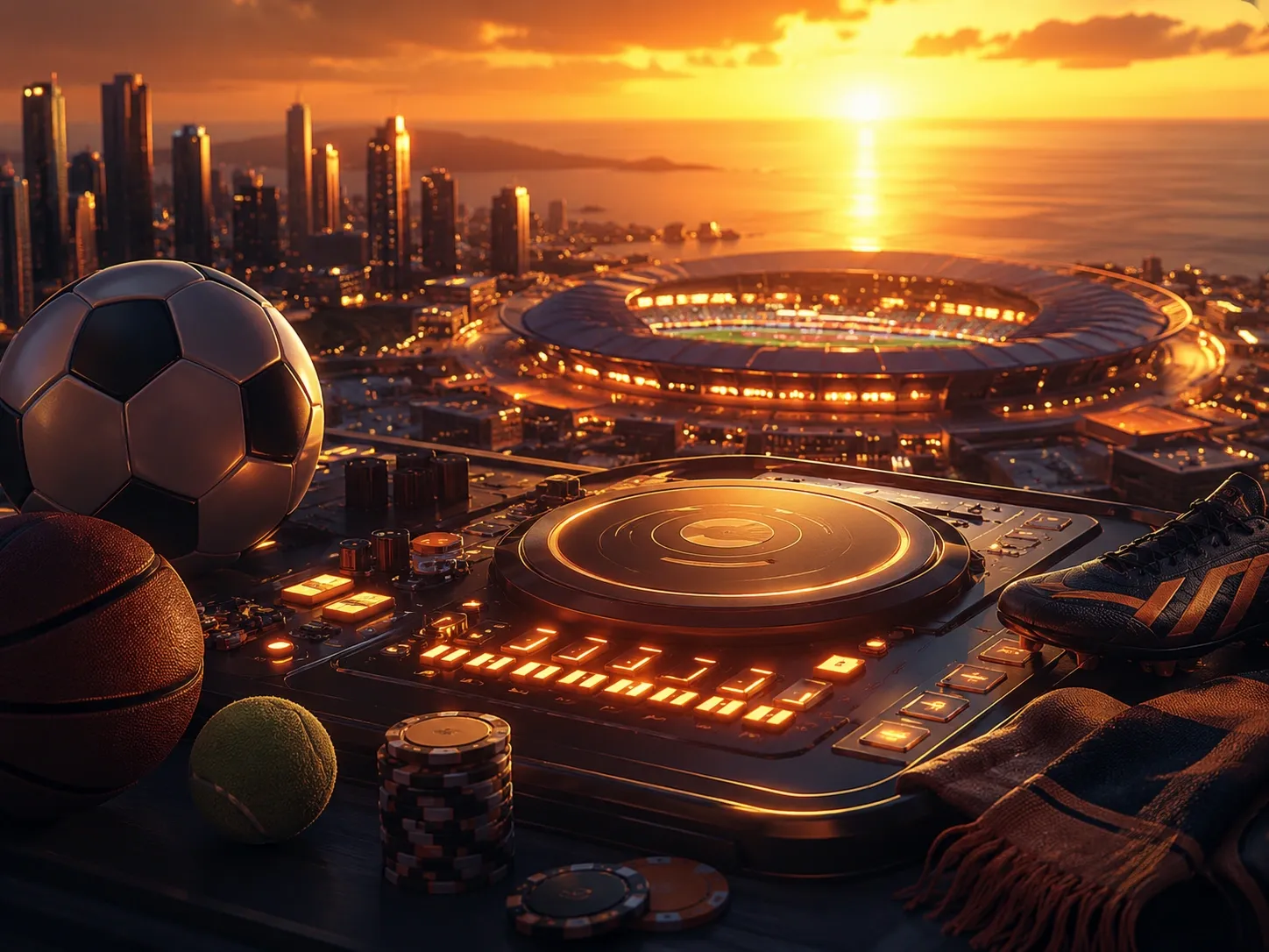 Futuristic Sports Betting Console Overlooking