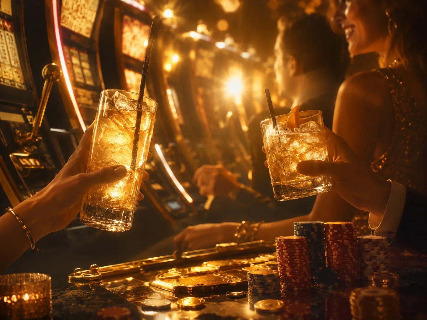 Luxury slot machine casino toast with glowing